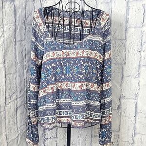 AEROPOSTALE Floral Pleated Boho Long Sleeve‎ Blouse Medium